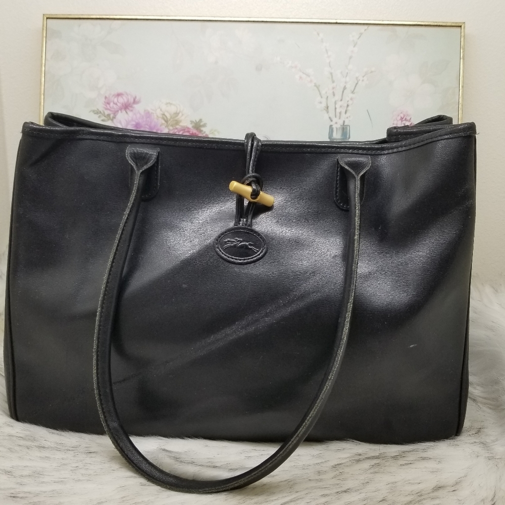 Longchamp large leather tote shoulder bag